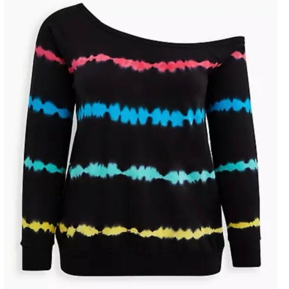 torrid Tie-Dye Multi-Color Striped Off Shoulder Sweatshirt size 3 (3X) - Picture 7 of 8